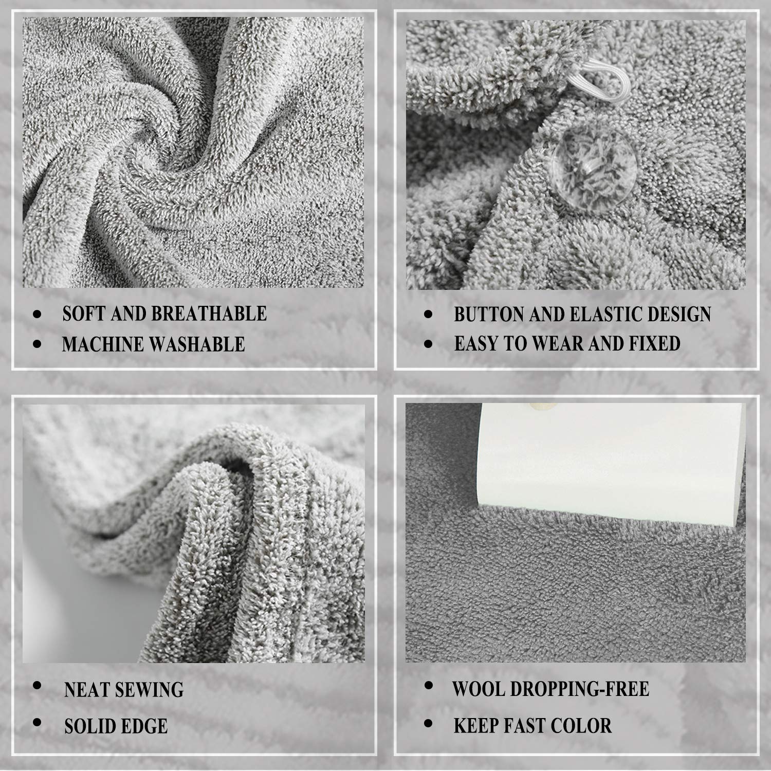 ELLEWIN Bamboo Hair Towel Wrap 2 Pack, Microfiber Hair Drying Shower Turban with Buttons,Super Absorbent Quick Dry Hair Towels f